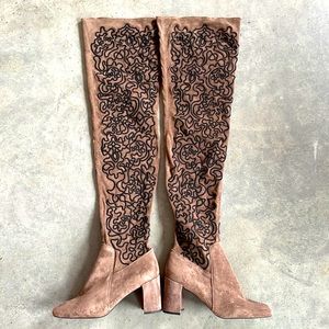 Jeffrey Campbell for Anthropologie thigh high over knee embroidered boots 9.5